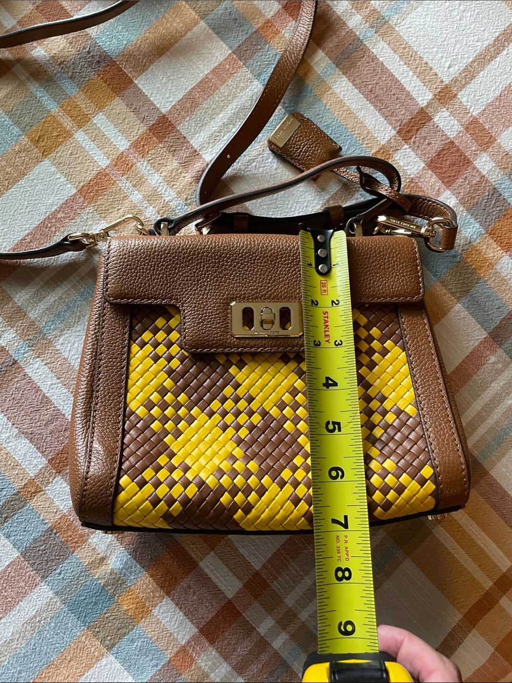 Michael Kors Brown & Yellow Woven Leather Satchel - Picture 8 of 11